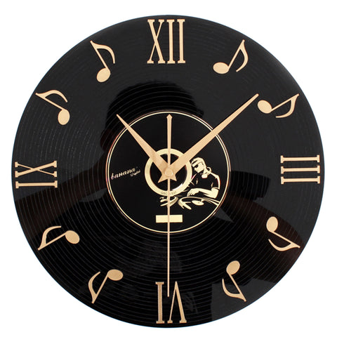 Vinyl-shaped Wall Clock with Musical Notes instead of Numbers